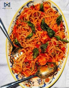 اسپاگتی گوجه فرنگی تند با ماهی کاد